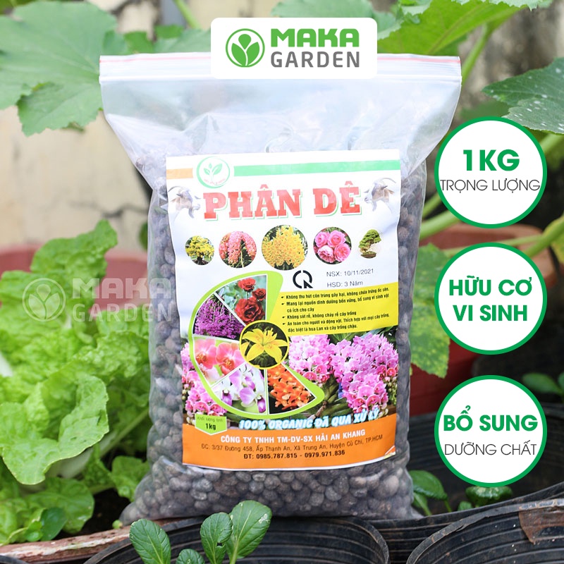 Phân Dê Hữu Cơ Hải An Khang  - Túi 1kg - Chuyên Hoa Hồng, Lan, Cây Cảnh, Giúp Cây Khoẻ, Ổn Định