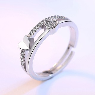 Nhẫn Bạc nữ đính đá trái tim đôi DanKo153