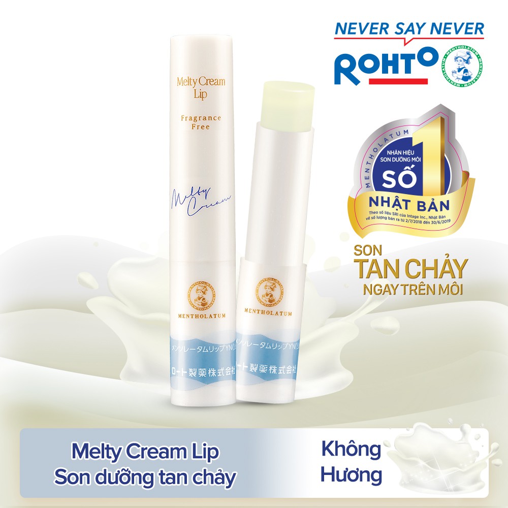 Son tan chảy dưỡng môi chống nắng Mentholatum Melty Cream Lip SPF25, PA+++ Fragrance Free 2.4g (không hương)