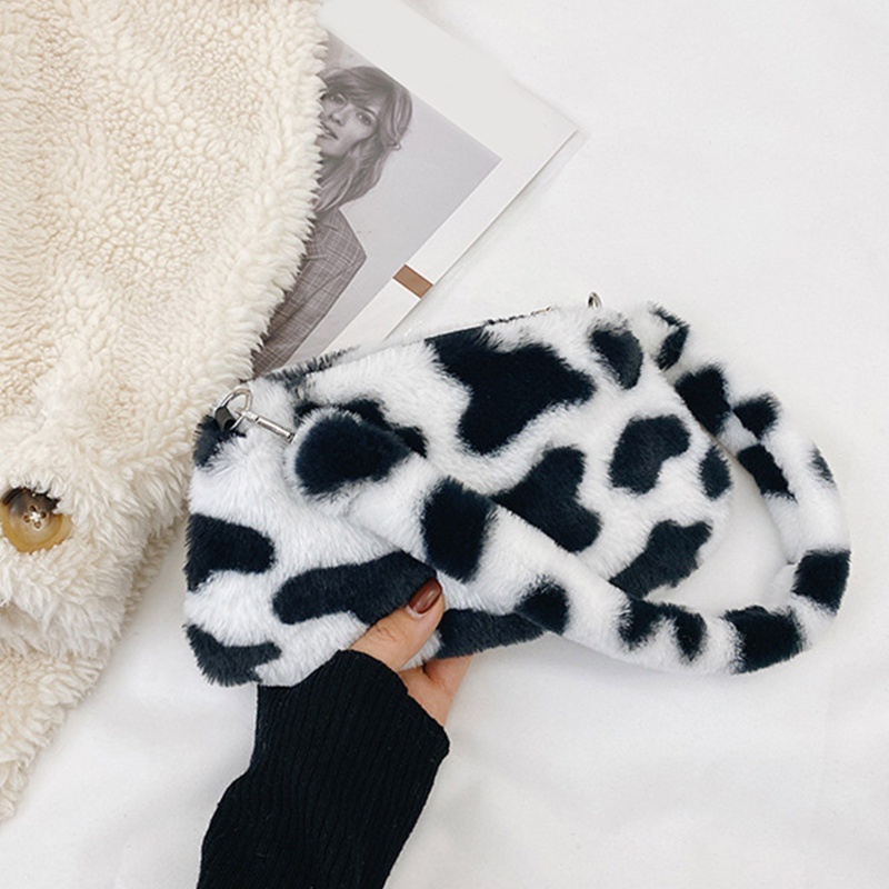 Túi Xách Lông Nhung In Họa Tiết Bò Sữa Thời Trang Dành Cho Nữ