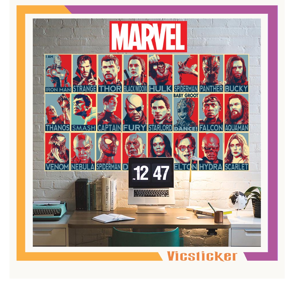 Hình dán Marvel SET 25 hình phong cách Obey dán tường, trang trí phòng