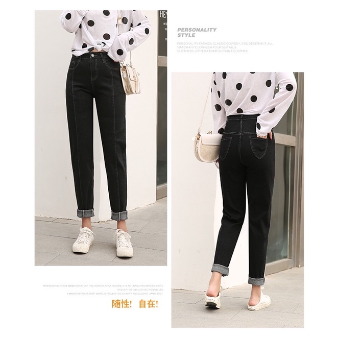 quần jean đen big size wash có 1 đường li giữa size đại 65-120kg