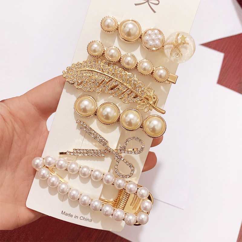 Set 6 món kẹp tóc đính đá phong cách hàn quốc xinh xắn