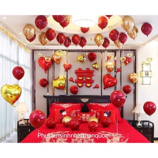 Sét bóng happy wedding trang trí phòng cưới tông đỏ trắng ms10