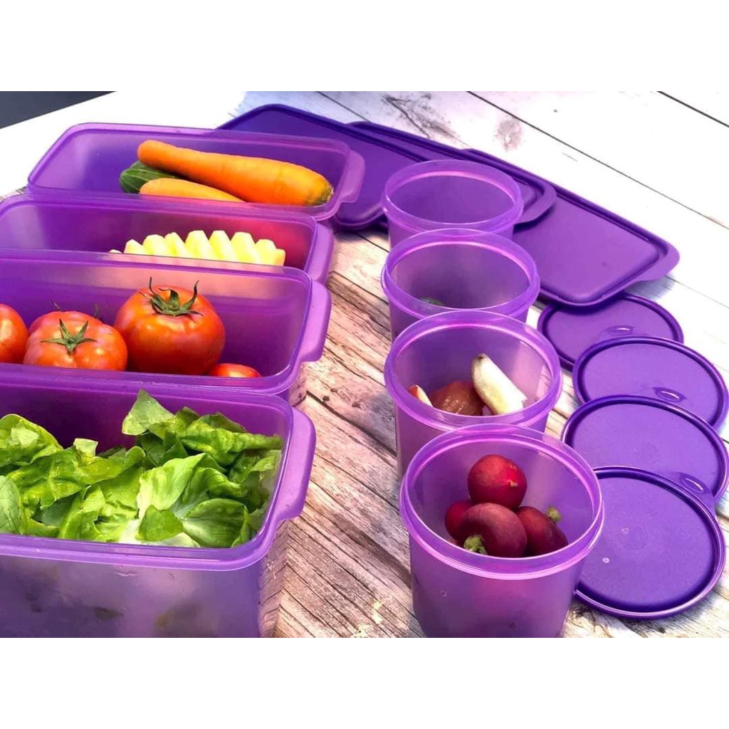 Bộ hộp ngăn mát tím Tupperware Freshness Collection 8 hộp gồm 4 hộp 3,1lit và 4 hộp 650ml