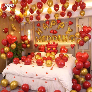 Set Bóng HAPPY Wedding Phối Bóng Đỏ Vàng Trái Tim Sao Đỏ Thêm Xinh