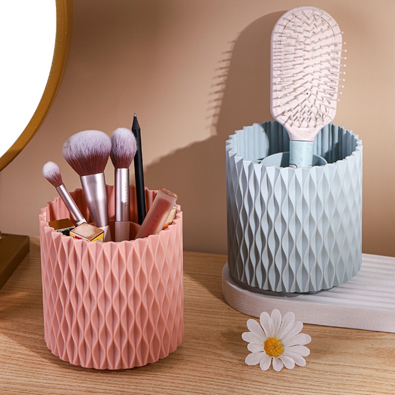 Trong Suốt Thùng Đựng Bút / Cọ Trang Điểm Để Bàn Xoay 360 Độ Tiện Dụng