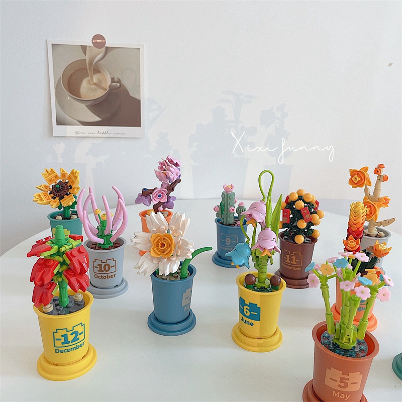 Succulent Building Blocks Potted Immortality Bouquet Coffee Cup Brick Toy For Child Children Girls Mini Art DIY Gift