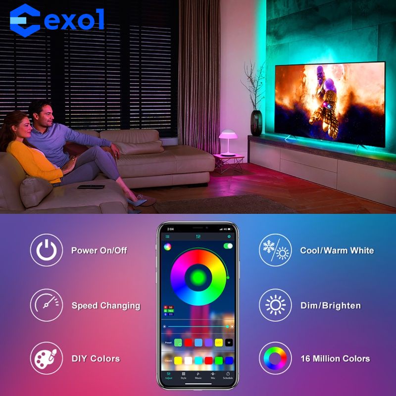 Dây đèn LED RGBIC 16.4FT Bluetooth nhiều màu sắc có thể thay đổi và điều khiển bằng ứng dụng cho phòng ngủ/nhà bếp