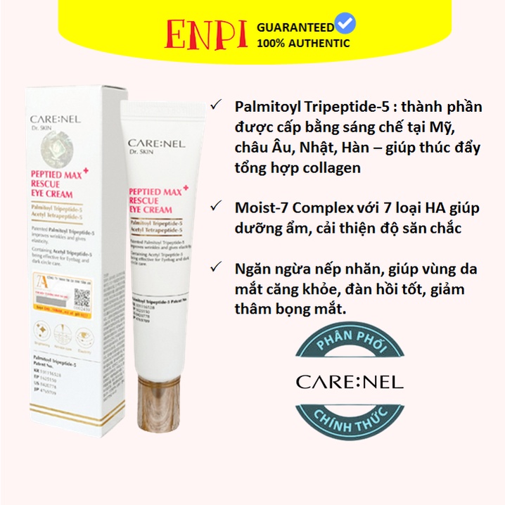 Kem dưỡng mắt giảm thâm bọng chống lão hóa Care:Nel Peptided Max Rescue Eye Cream