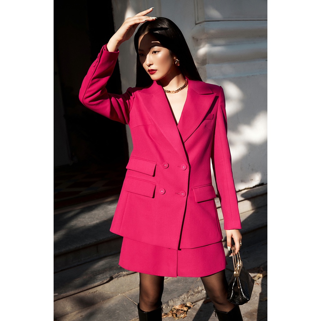 Set áo blazer hai hàng cúc hồng fuchsia và chân váy mini HUONG BOUTIQUE HBVEST156