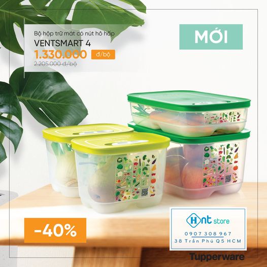 Hộp bảo quản Tupperware 💕Freeship💕 Bộ hộp trữ mát có nút hô hấp Ventsmart 4 - Hàng mới về