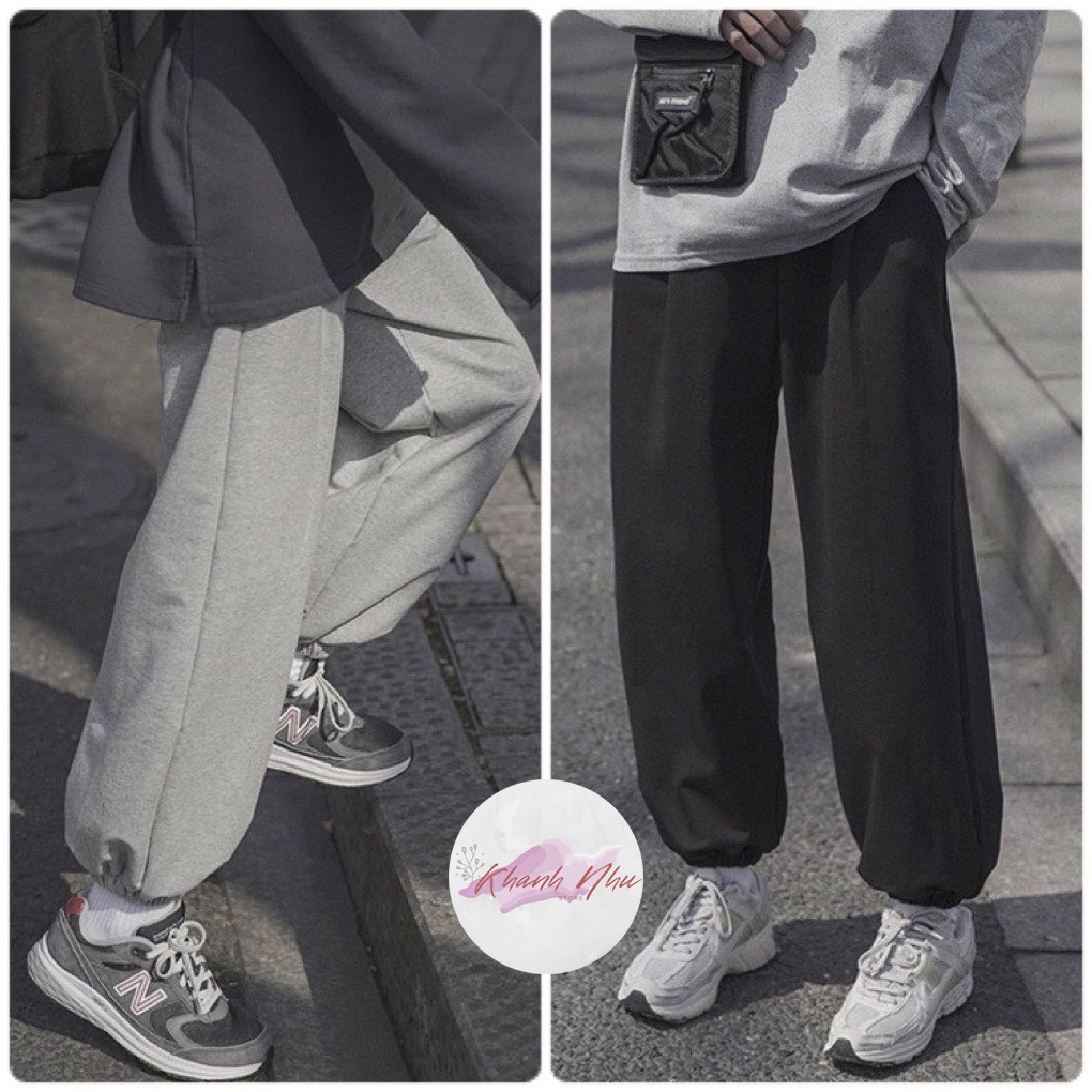 Quần jogger nỉ trơn Unisex 🦋Thun Ống Bó Cạp Chun mặc ở nhà Ullzang