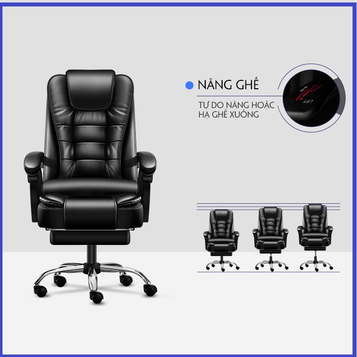 Ghế Văn Phòng Có Mát Xa, Ghế Làm Việc, Ghế Game Bọc Da Cao Cấp Có Ngả Lưng Chân Xoay, Ghế Giám Đốc, Ghế Chủ Tịch