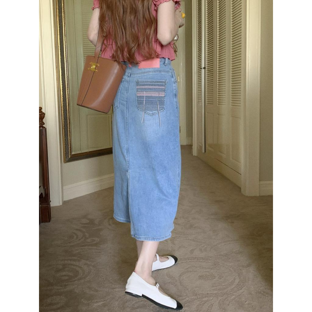 Chân Váy Denim Dáng Dài Thêu Họa Tiết Phong Cách Retro 63542