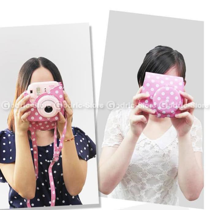 Túi Da Đựng Máy Ảnh Fujifilm Polaroid Instax Mini 8 & 9 Chấm Bi Đen