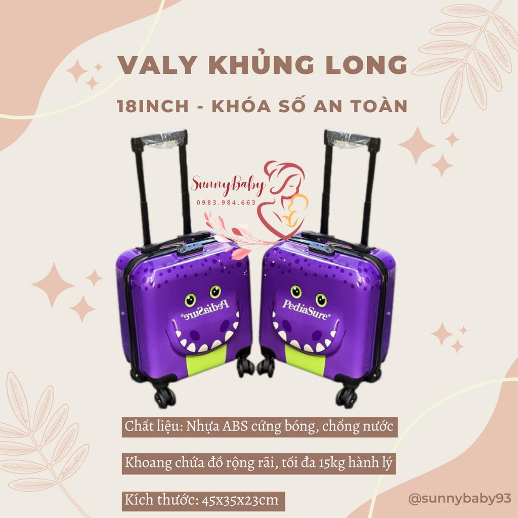 Vali Kéo Trẻ Em Giá Rẻ - Valy Khủng Long 18 inch Khóa số - Mẫu Bé Trai Bé Gái Chính Hãng Dễ Thương