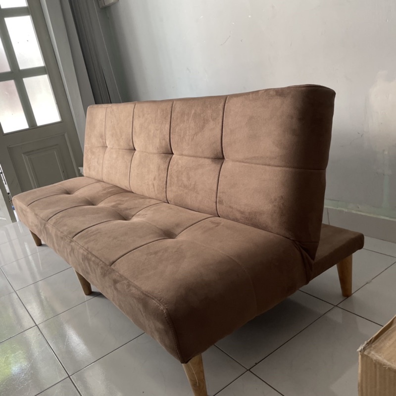 Sofa giường vải Nhung - Sofa bed bọc vải màu nâu cacao sang trọng