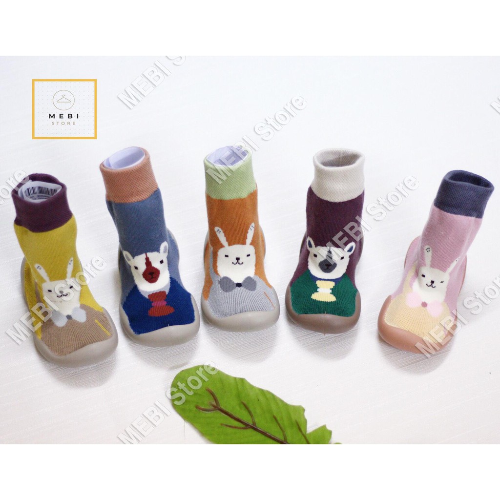 Giày bún dày dệt 2 lớp siêu ấm chống trơn, giày tập đi họa tiết hoạt hình dễ thương cho bé trai, bé gái