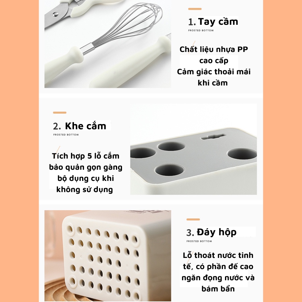 Bộ dụng cụ nhà bếp 6 món đồ dùng tiện lợi nấu ăn gồm dao gọt dao nạo vỏ kéo mở bia đánh trứng có kệ cắm