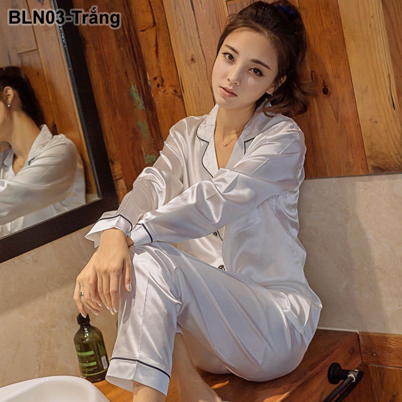 [Hàng Đẹp] Bộ đồ ngủ lụa mặc nhà pijama trơn dài tay - BLN03