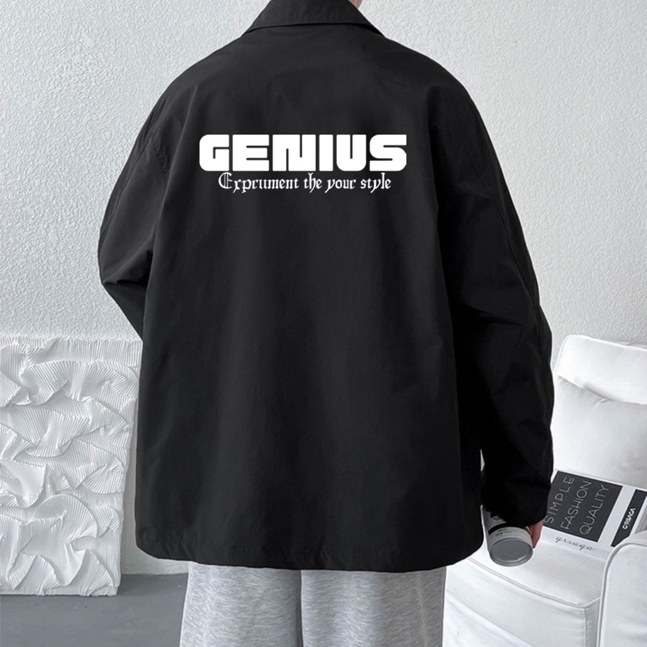 Áo khoác dù jacket ullzang unisex 2 lớp GENIUS- Áo khoác gió 2 màu WHITE - YELLOW có form rộng XL - GENIUS.CLO