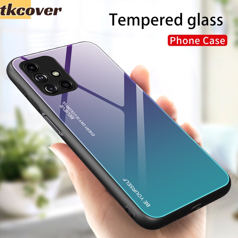 Ốp Điện Thoại Khung Tpu Mềm Mặt Kính Cường Lực Màu Gradient Cho Samsung Galaxy A82 5g M62 F62 M31S M30S M21 M30 S20 S21 Fe