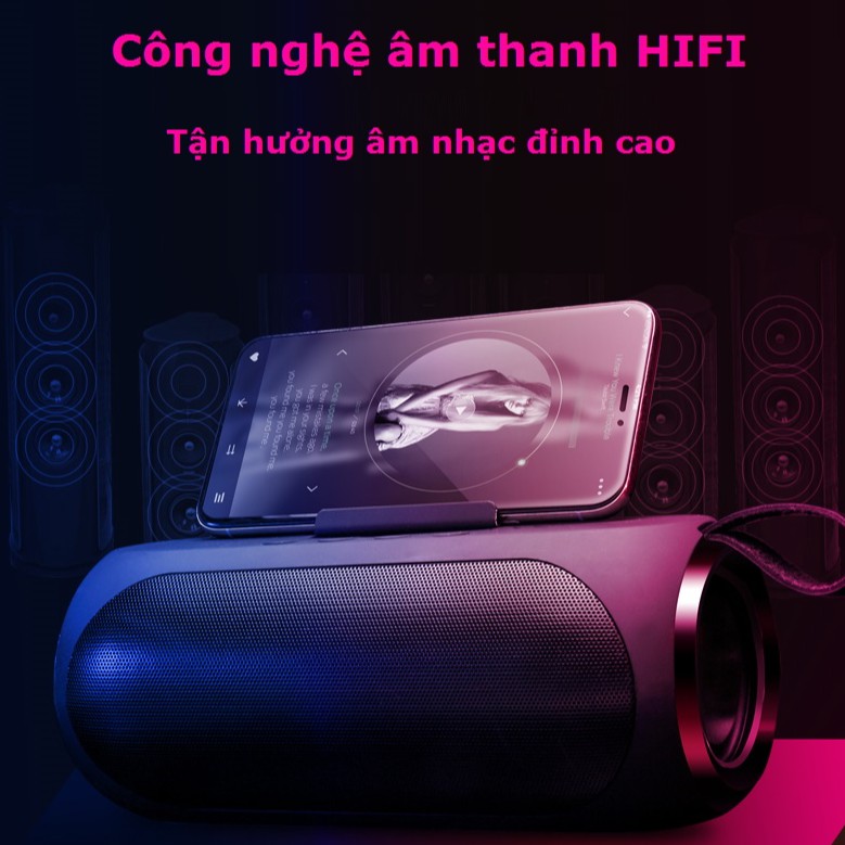 Loa Bluetooth Siêu Bass V6 Không Dây Công Suất Lớn Có Giá Đỡ Điện Thoại, hỗ trợ usb thẻ nhớ và cổng aux 3.5