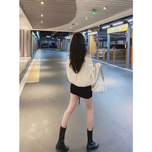 Set áo tay dơi + đầm body dây rút