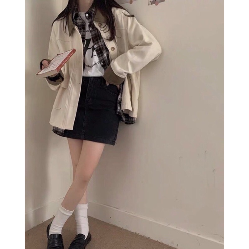 Áo khoác ngoài cổ sơ mi phong cách Vintage