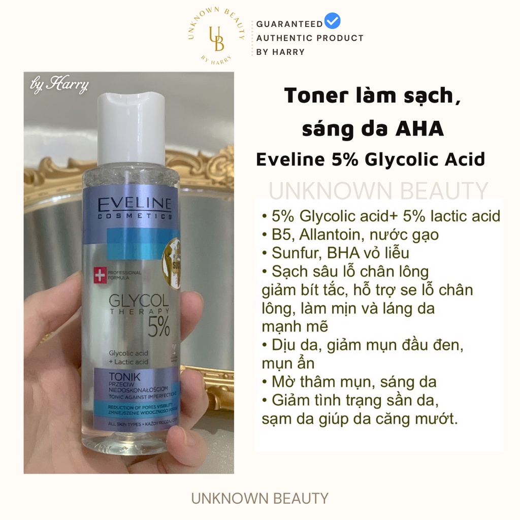 Toner Eveline 5% Glycolic Acid cho da căng bóng, láng mướt, mờ thâm mụn | Unknown Beauty