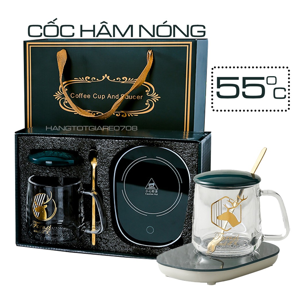 Cốc Hâm Nóng Đồ Uống Thủy Tinh Trong Suốt Kèm Đế Điện, Cốc Chưng Yến,Cafe,Sữa + Tặng Thìa Mạ Vàng Và Hộp Đựng Sang Trọng