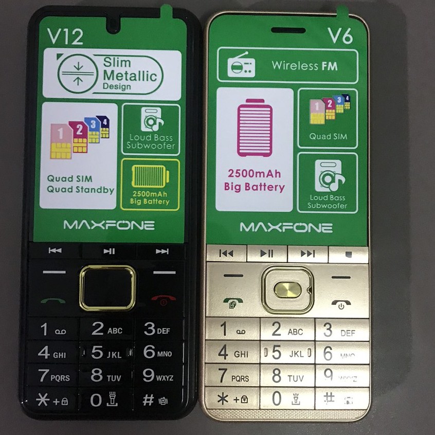 Điện Thoai Maxfone V6 ,V12 4 sim Full Box Bàn phím to Bảo Hành 12 tháng