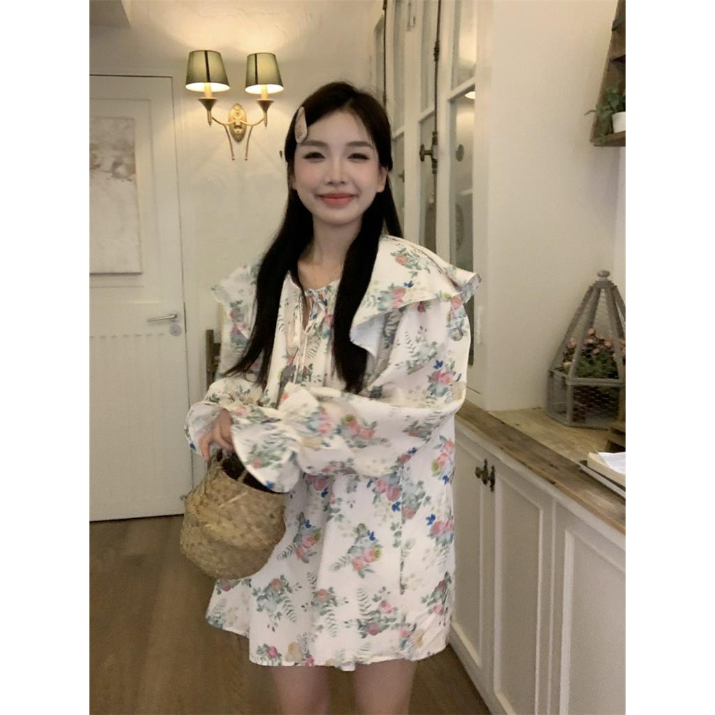 Áo Sơ Mi Tay Dài Cổ Búp Bê Viền Bèo Nhún Dáng Rộng Kiểu Hàn Quốc Thời Trang Cho Tuổi Trung Niên