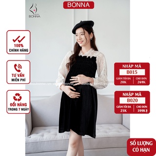 Đầm bầu công sở mùa đông BONNA chất liệu nhung mềm phối ren cao cấp, giữ ấm giữ nhiệt cực tốt trong mùa thu đông VS066