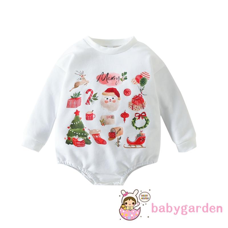 Áo Liền Quần Tay Dài Cổ Tròn In Họa Tiết Giáng Sinh Cho Bé 0-24 Tháng Tuổi