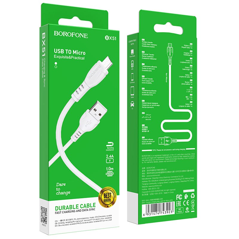 Cáp Sạc Micro USB Borofone BX51 ✓  ✓ Cho Dòng Máy Android