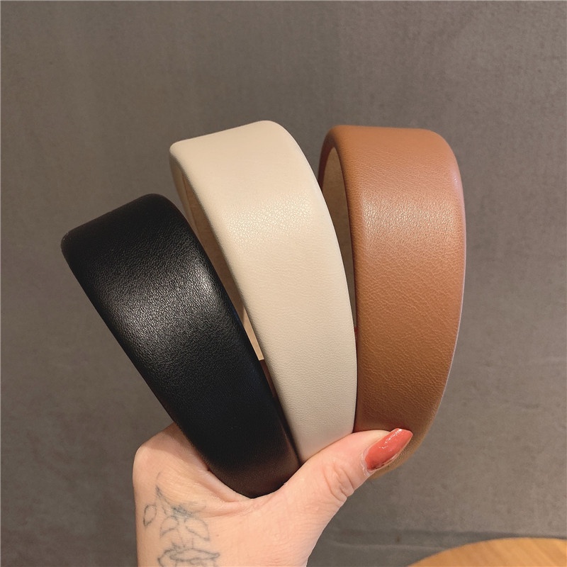 Băng Đô Cài Tóc Bằng Da PU Bản Rộng Phong Cách Hàn Quốc