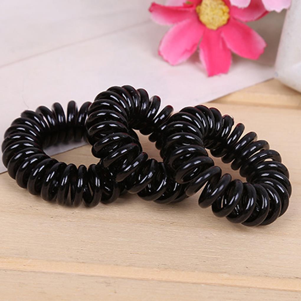 Dây buộc tóc đuôi ngựa làm vòng tay co giãn dạng dây điện thoại màu đen