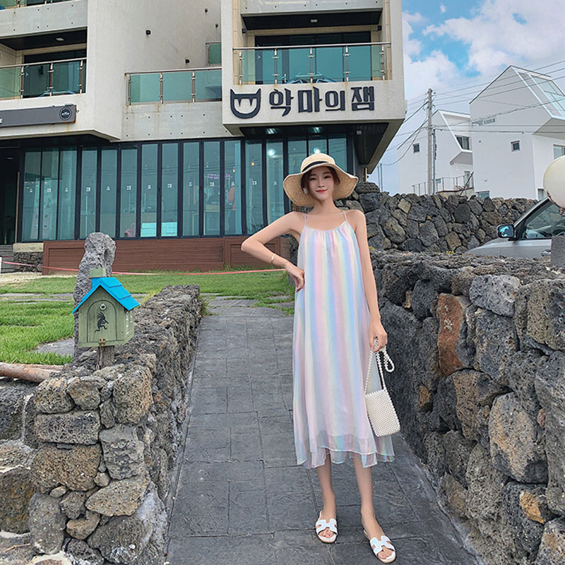 IELGYĐầm Dài Dáng Rộng Màu Sắc Thời Trang Hàn Quốc Xinh Xắn Cho Nữ