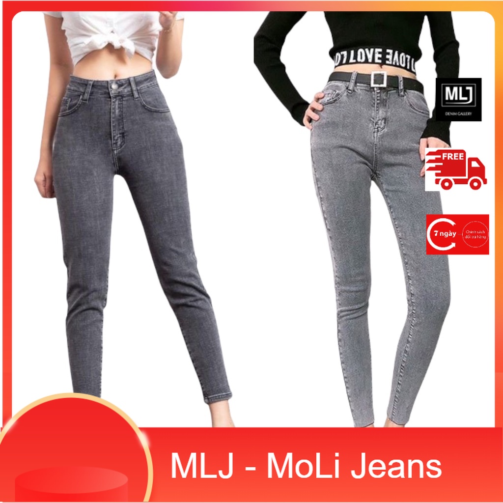 Quần jean nữ Bigsize 9 tấc lưng cao, màu xám bạc (nâu cà phê sữa) siêu đẹp dành cho người béo 60kg đến 90kg 4192 MLJ