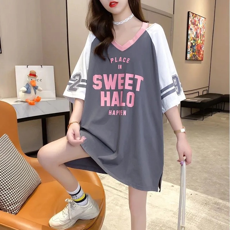 Áo Thun Tay Ngắn Cổ Chữ V Oversized Dành Cho Nữ [40-150KG] C9465