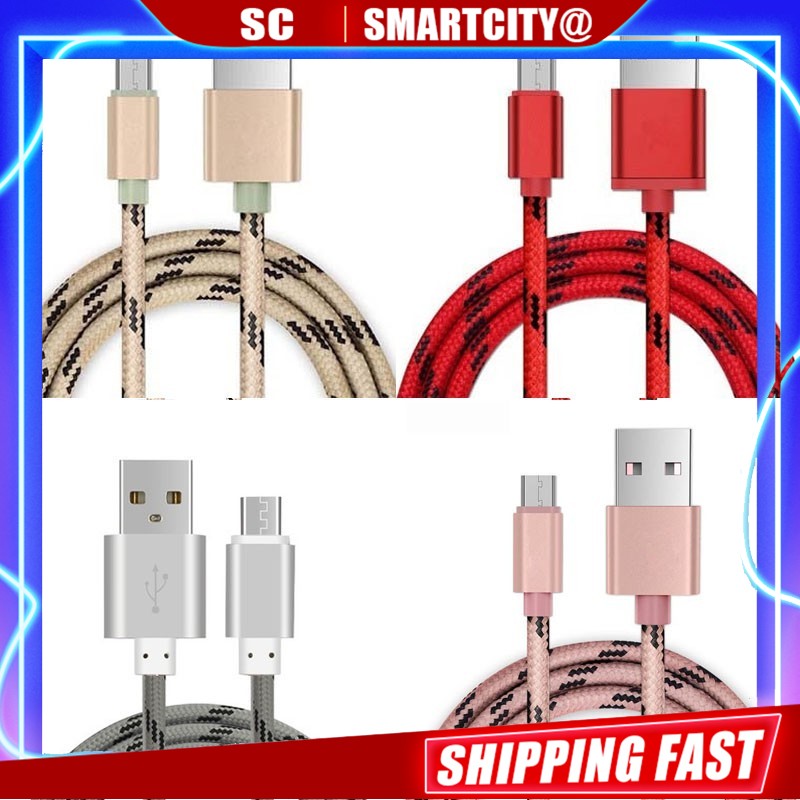 Dây cáp sạc micro USB bện nylon dài 1m/2m/3m cho điện thoại Samsung Huawei Xiaomi HTC Android