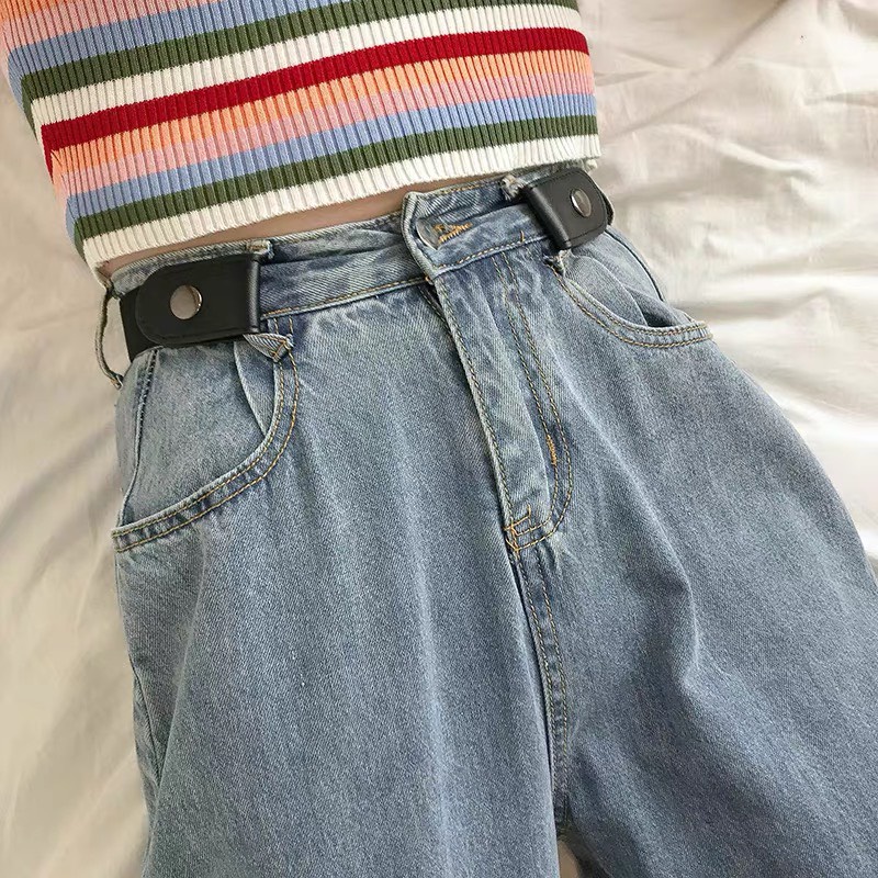 Thắt lưng lười dây chun có nút Thắt lưng khuy cài bấm màu trơn điều chỉnh lưng quần Jean