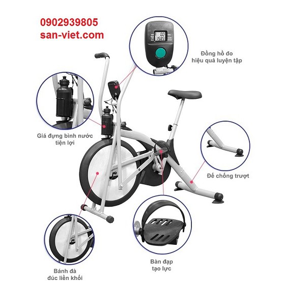 HÀNG TỐT Xe đạp tập thể dục Air Bike (MK98) K4090 MÀU BẠC có đồng hồ đo hiệu quả luyện tập tải trọng 150kg