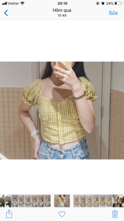 Áo trễ vai caro vàng