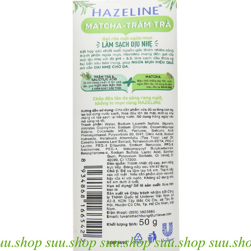 Gel rửa mặt ngừa mụn Hazeline Matcha tràm trà 50g