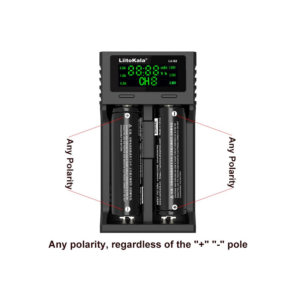 Bộ Sạc pin thông minh đa năng LiitoKaLa Lii-S2 màn hình hiển thị LCD, sạc pin AA, AAA, 18650, 26650, 21700…