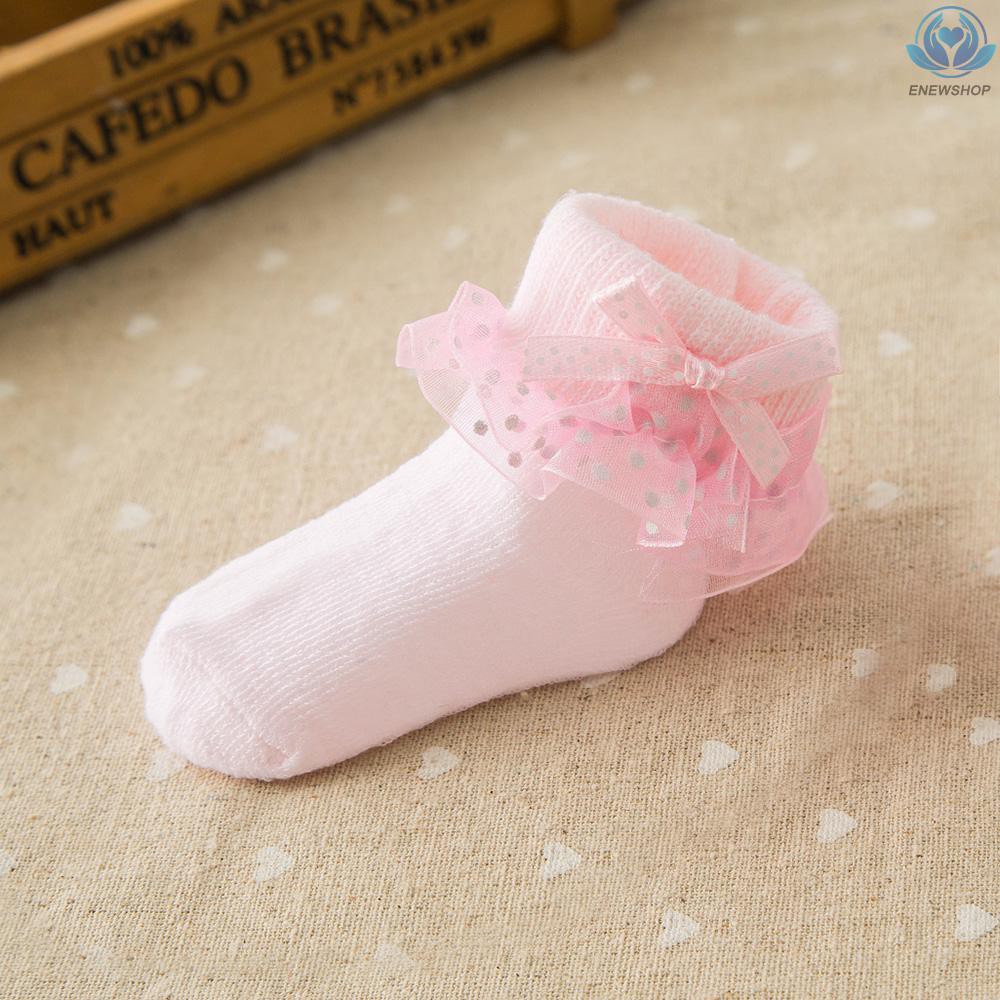 ♥♥enew~Baby Girl Toddlers Socks Combed Cotton Ankle Socks Baby Girl   Bowknots Lace Socks Pink