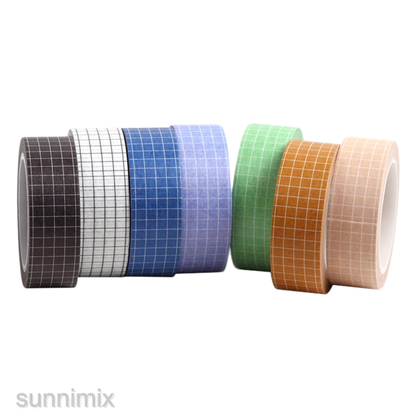 [SUNNIMIX] 7x Multi-color Grid Printed Washi Paper Sticky Masking Tape Planner Sticker